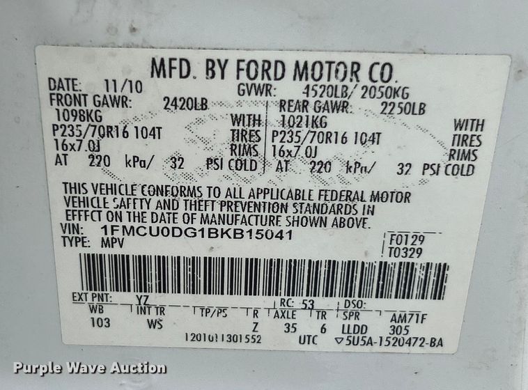 image for item NL9548 2011 Ford Escape XLT  SUV
