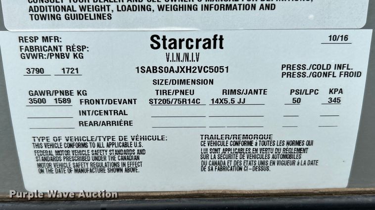 image for item NL9551 2017 Starcraft Satellite  camper