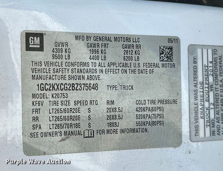 image for item NL9588 2011 Chevrolet Silverado 2500HD LT  Ext. Cab pickup truck