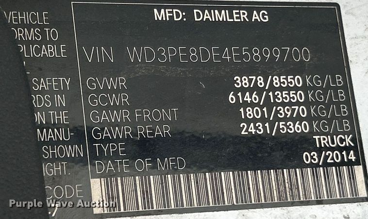 image for item NL9600 2014 Mercedes Benz Sprinter 2500  delivery van