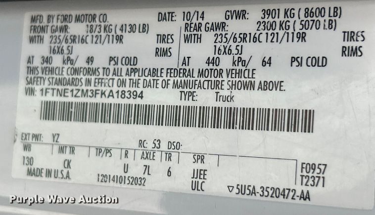 image for item NL9601 2015 Ford Transit 150  van