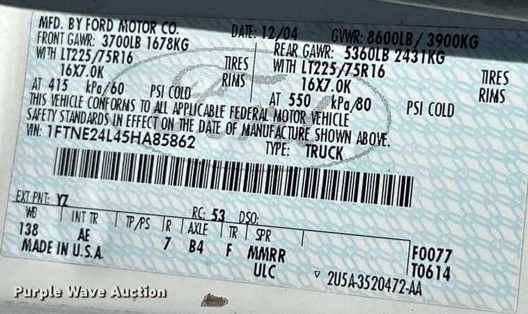 image for item NL9602 2005 Ford E-250  van