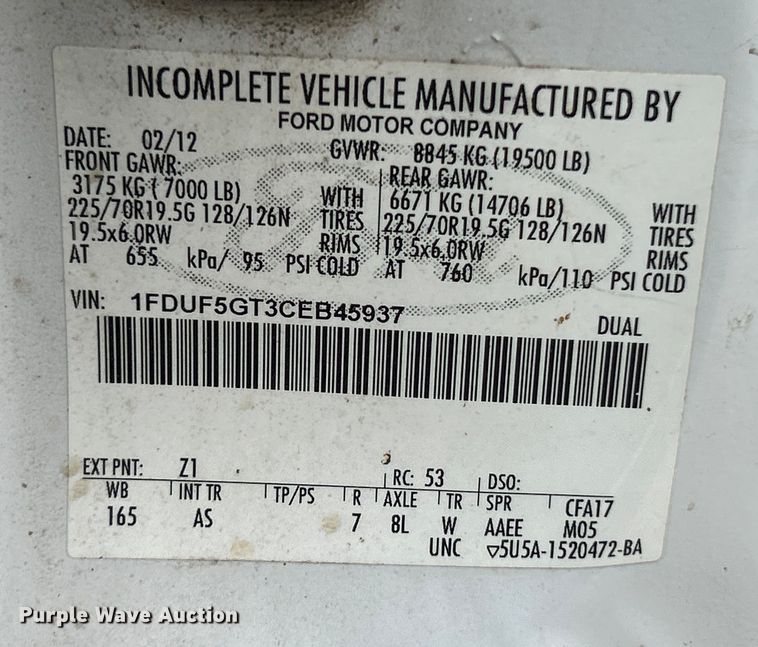 image for item NL9609 2012 Ford F550 Super Duty XL  flatbed truck