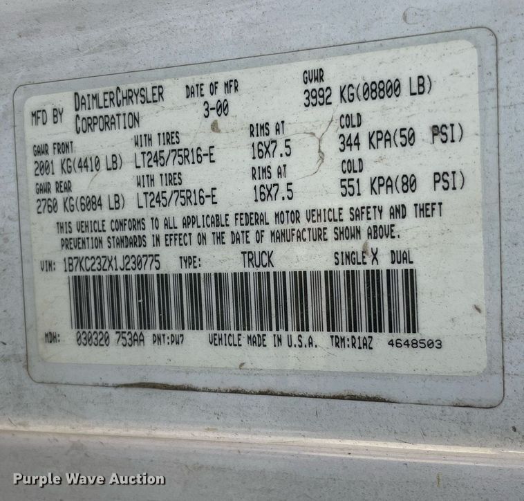 image for item NT9531 2001 Dodge Ram 2500  Quad Cab pickup truck