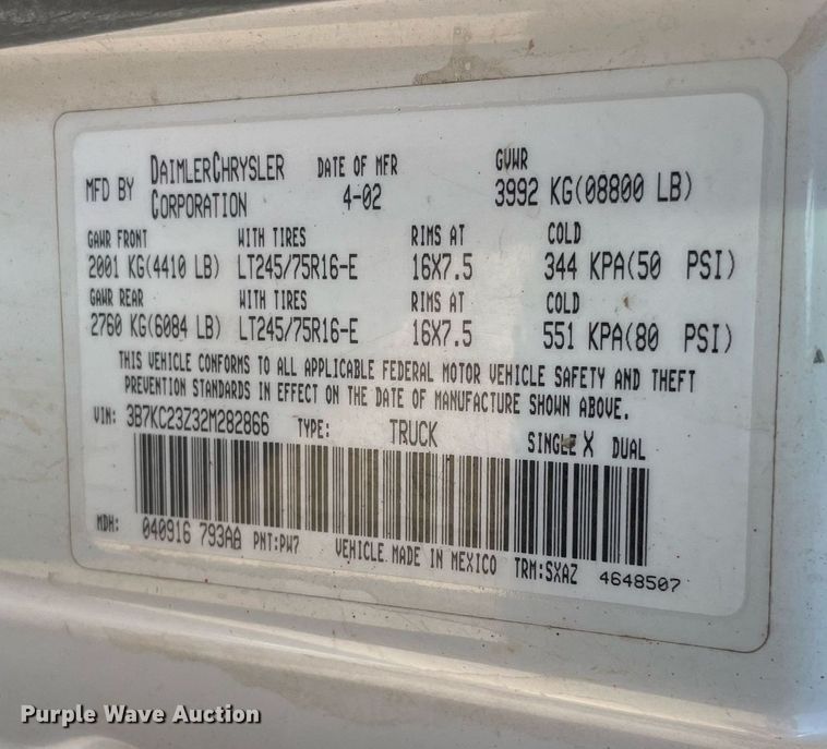 image for item NT9534 2002 Dodge Ram 2500  Quad Cab pickup truck