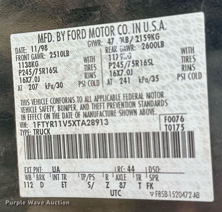 image for item OC9144 1999 Ford Ranger  pickup truck