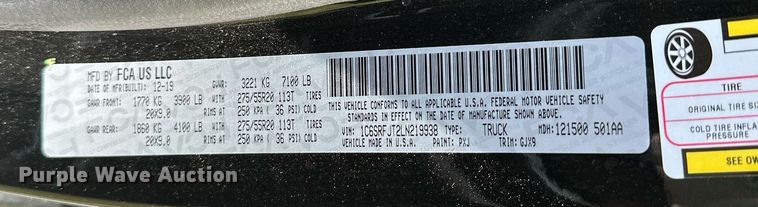 image for item OC9165 2020 Dodge Ram 1500 Laramie  Crew Cab pickup truck