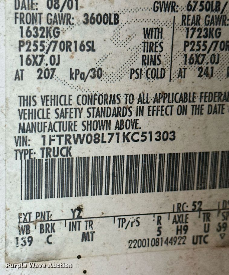 image for item OC9422 2001 Ford F150  SuperCrew pickup truck