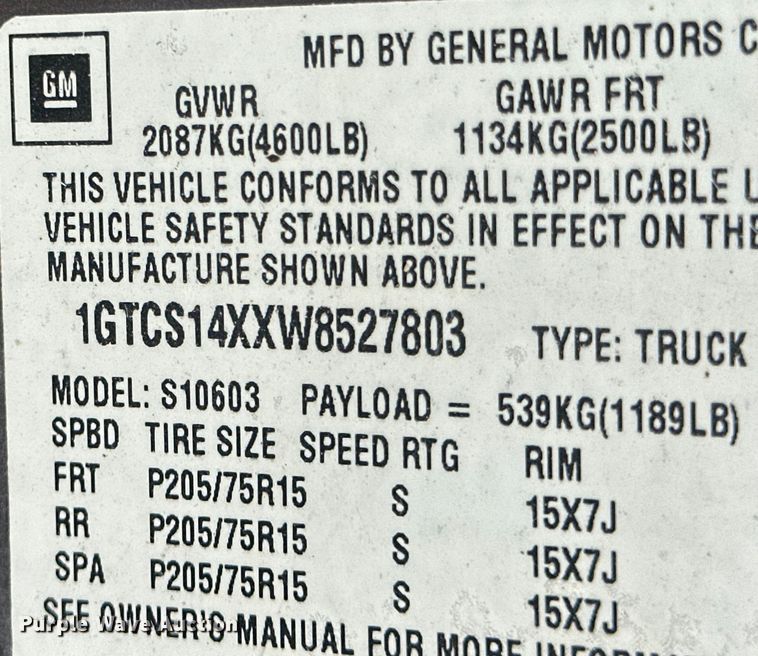 image for item OC9436 1998 GMC Sonoma  pickup truck