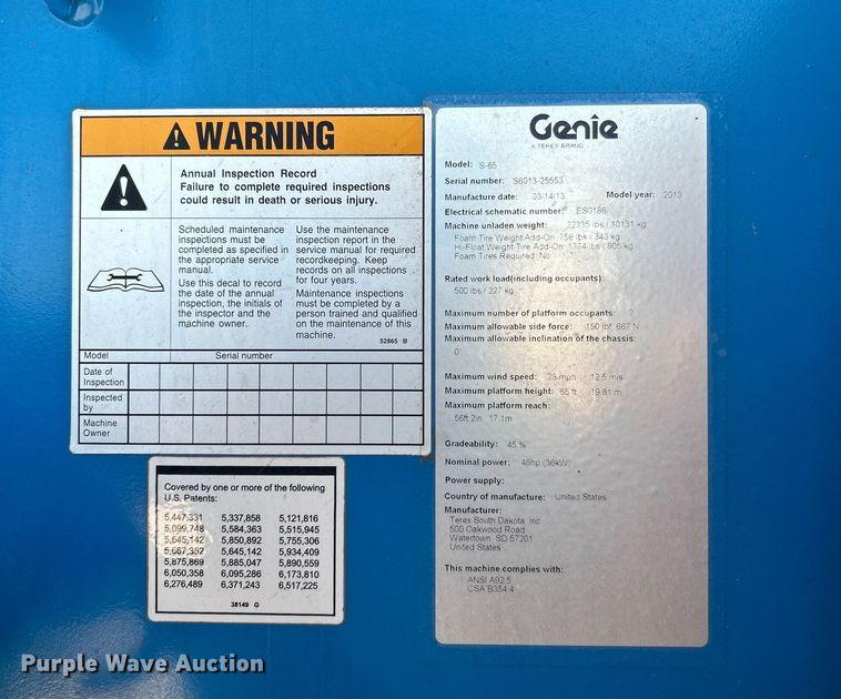 image for item DJ6251 2013 Genie S-65  boom lift