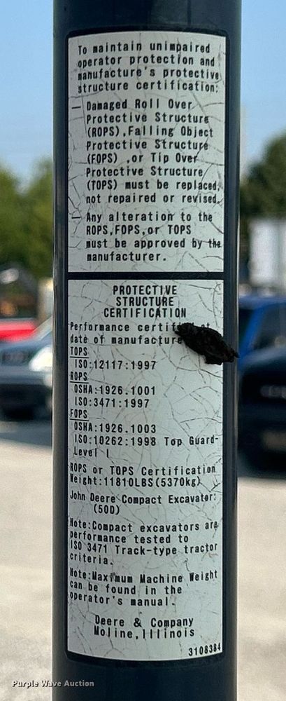 image for item DJ6288 2010 John Deere 50D  mini excavator