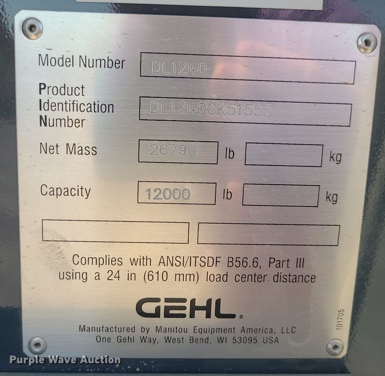 image for item DK3987 2018 Gehl DL1240  telehandler