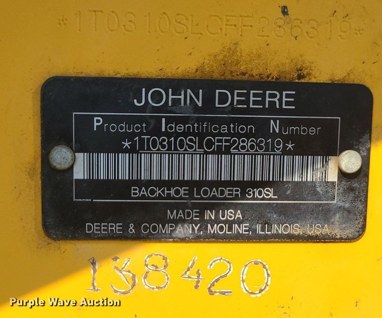 image for item DK3988 2015 John Deere 310SL  backhoe