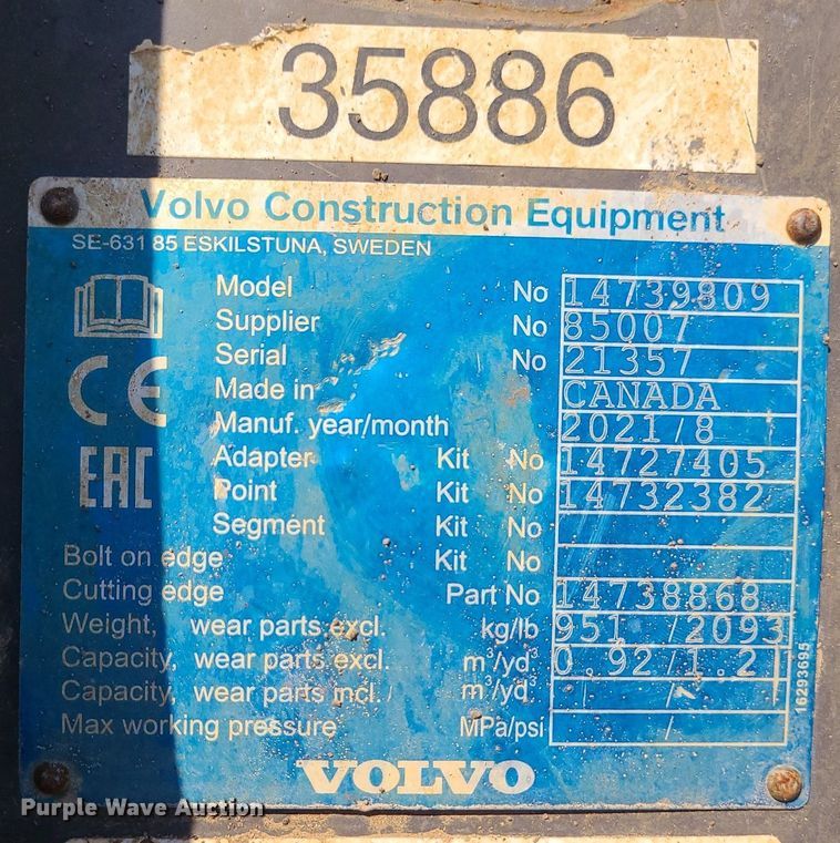 image for item DK3996 Volvo  42"W excavator bucket