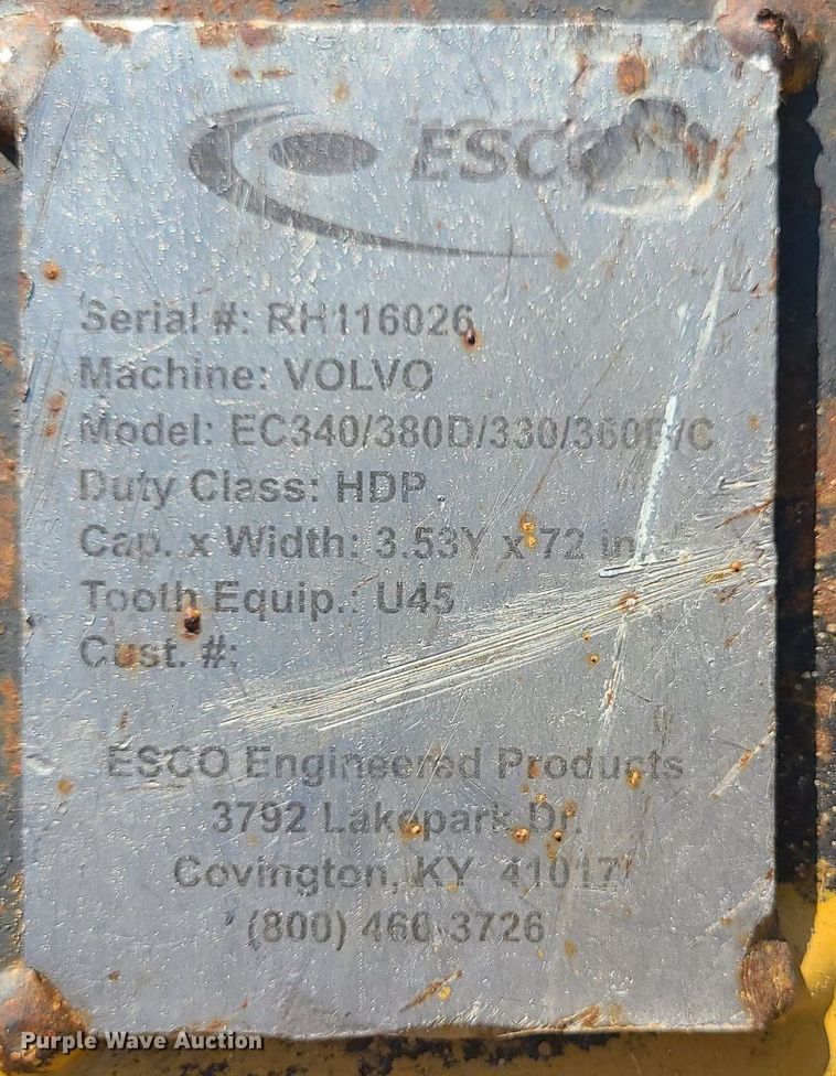 image for item DK3999 Esco EC340/380D/330/360D/C  72"W excavator bucket