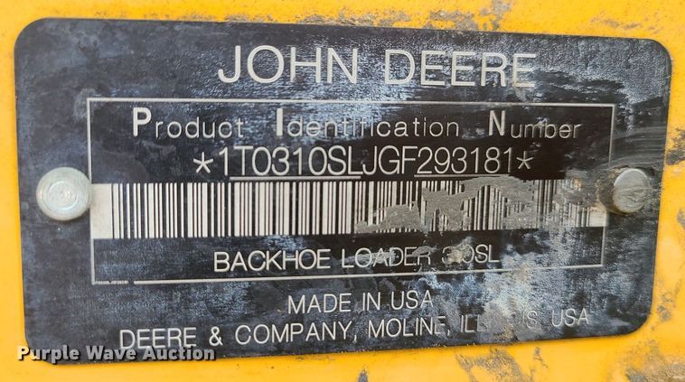image for item DK4011 2016 John Deere 310SL  backhoe