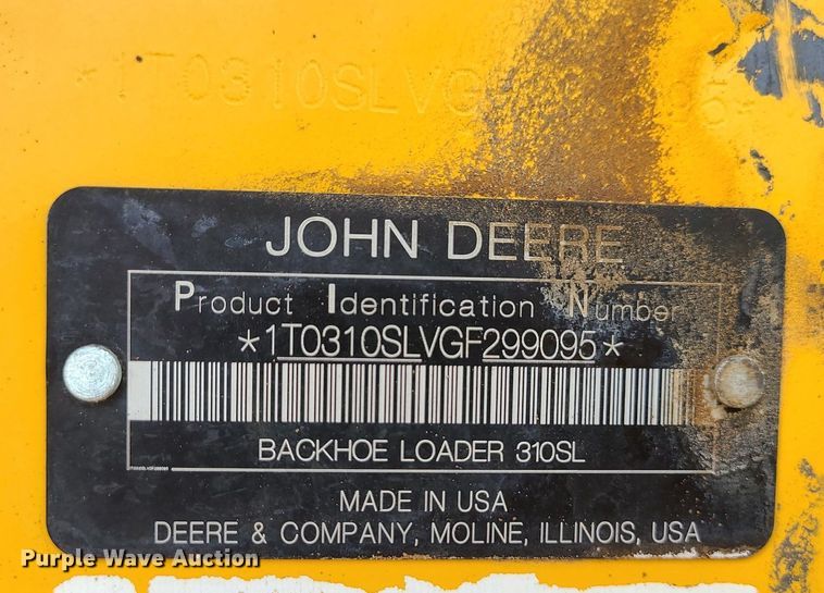 image for item DK4015 2016 John Deere 310SL  backhoe