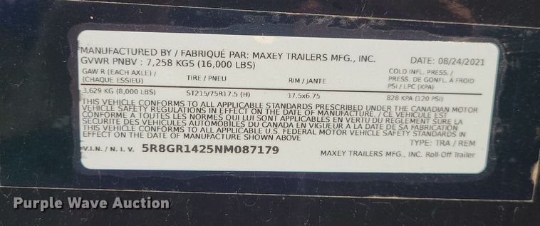 image for item DK4064 2022 Maxey  roll-off container trailer