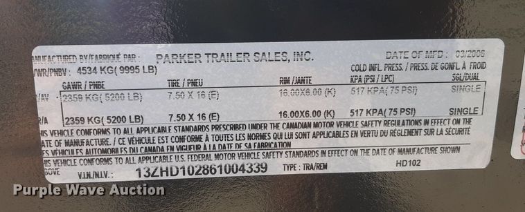 image for item DO3026 2006 Parker Performance Power Hoist  dump trailer