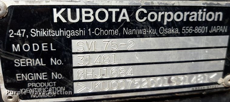 image for item DO3135 2017 Kubota SVL75-2  tracked skid steer loader