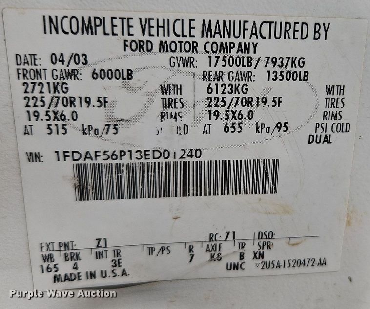 image for item DP2417 2003 Ford F550 Super Duty XL  utility / service truck