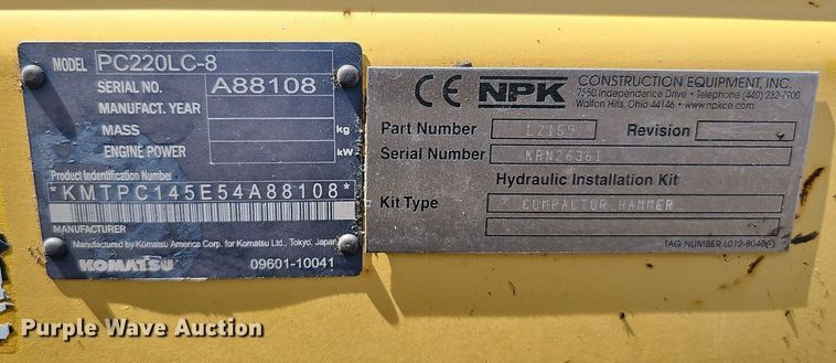 image for item DQ0278 2006 Komatsu PC220LC-8  excavator