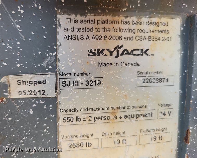image for item DQ0308 Skyjack SJIII 3219 scissor lift