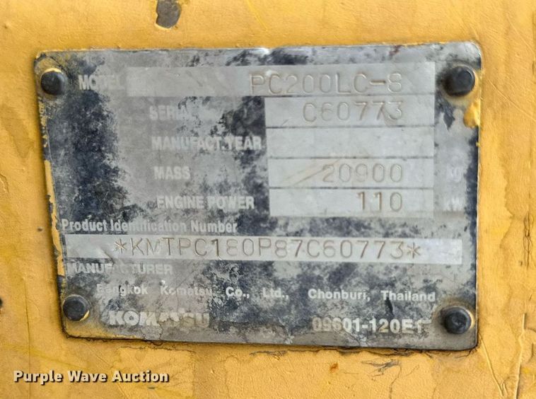 image for item DQ1379 2007 Komatsu PC200LC-8  excavator