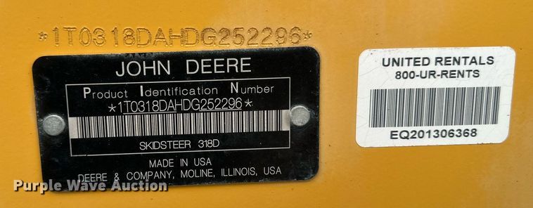 image for item DQ1380 2014 John Deere 318D  skid steer loader