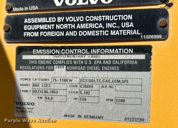 image for item DQ1396 2009 Volvo L60F  wheel loader