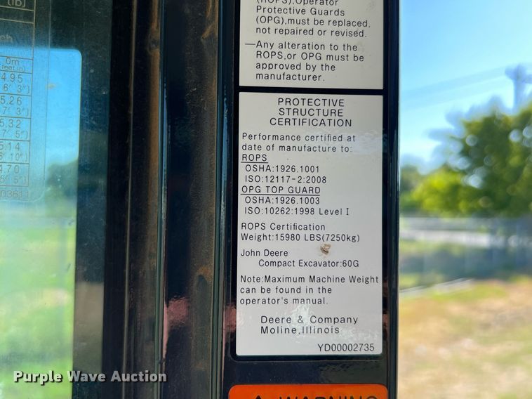 image for item DQ2171 2016 John Deere 60G  mini excavator