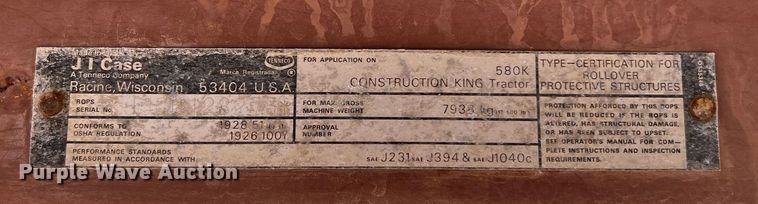 image for item DQ2172 1989 Case 580K  backhoe