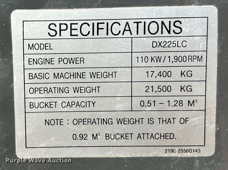 image for item DQ2187 2011 Doosan DX225LC  excavator