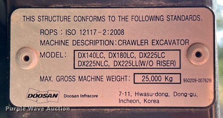 image for item DQ2187 2011 Doosan DX225LC  excavator