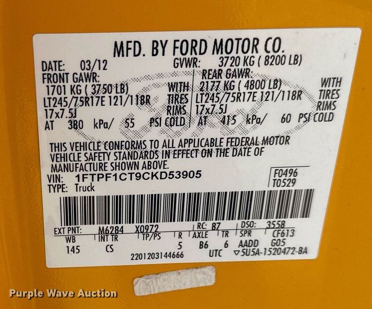 image for item DS2273 2012 Ford F150 XL pickup truck