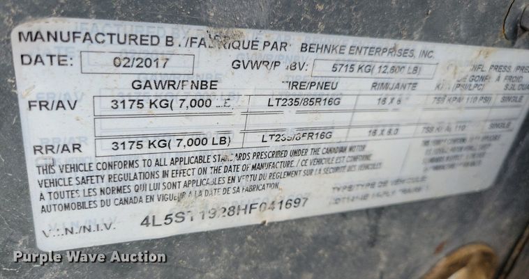 image for item IQ9880 2017 Behnke Enterprises, Inc. HDT1414E  equipment trailer