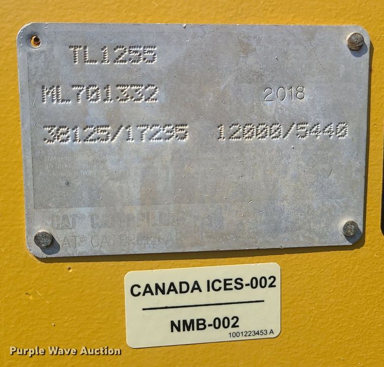 image for item JC9991 2018 Caterpillar TL1255D  telehandler