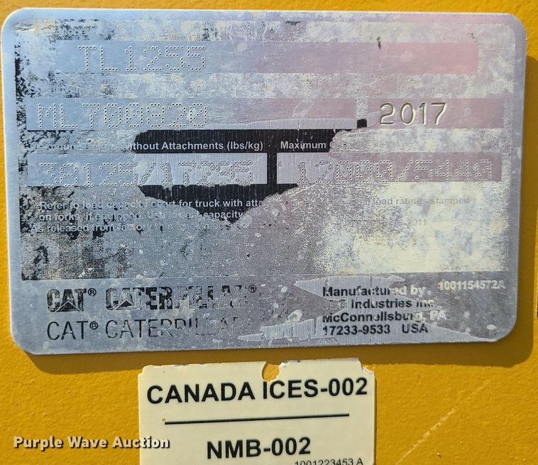 image for item JC9993 2017 Caterpillar TL1255D  telehandler