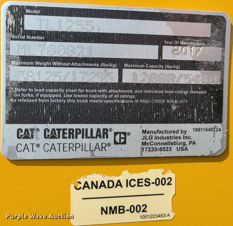 image for item JC9994 2017 Caterpillar TL1255D  telehandler