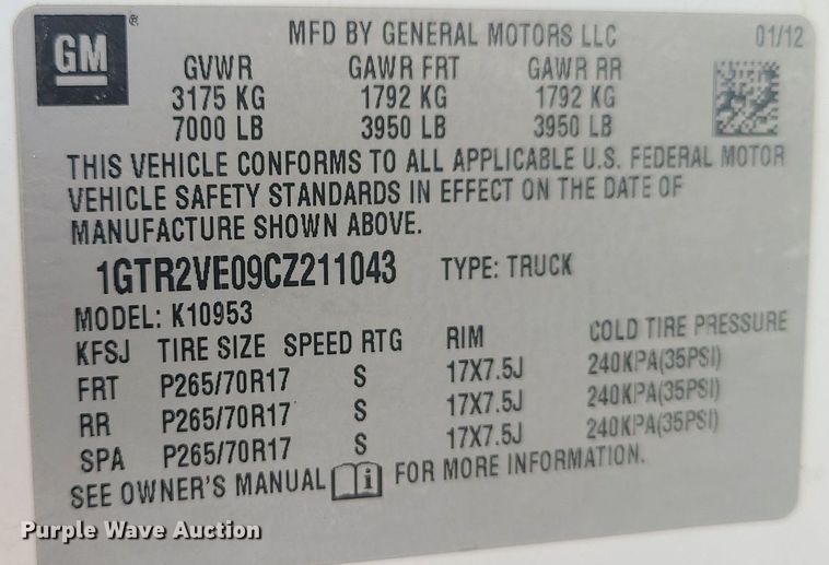 image for item JD9005 2012 GMC Sierra 1500 SLE  Ext. Cab pickup truck