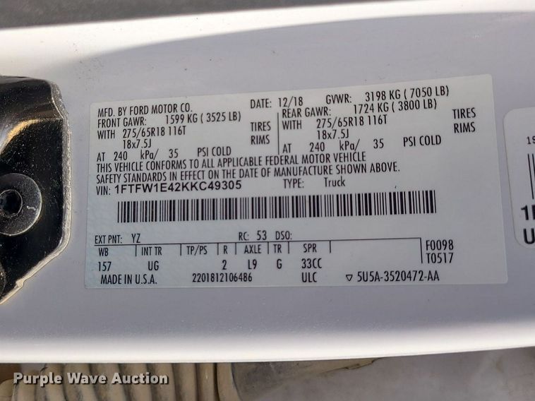 image for item JD9010 2019 Ford F150 XLT  SuperCrew pickup truck