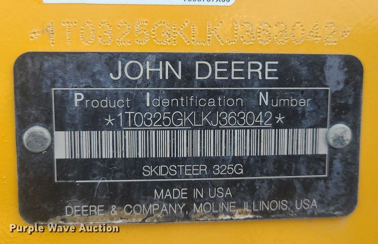 image for item JD9011 2019 John Deere 325G  tracked skid steer loader