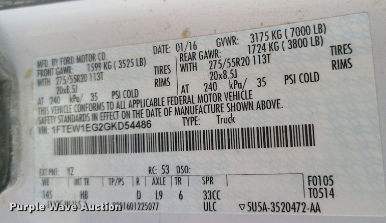 image for item JD9017 2016 Ford F150 Lariat  SuperCrew pickup truck