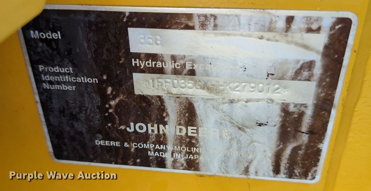 image for item KW9041 2017 John Deere 35G  mini excavator