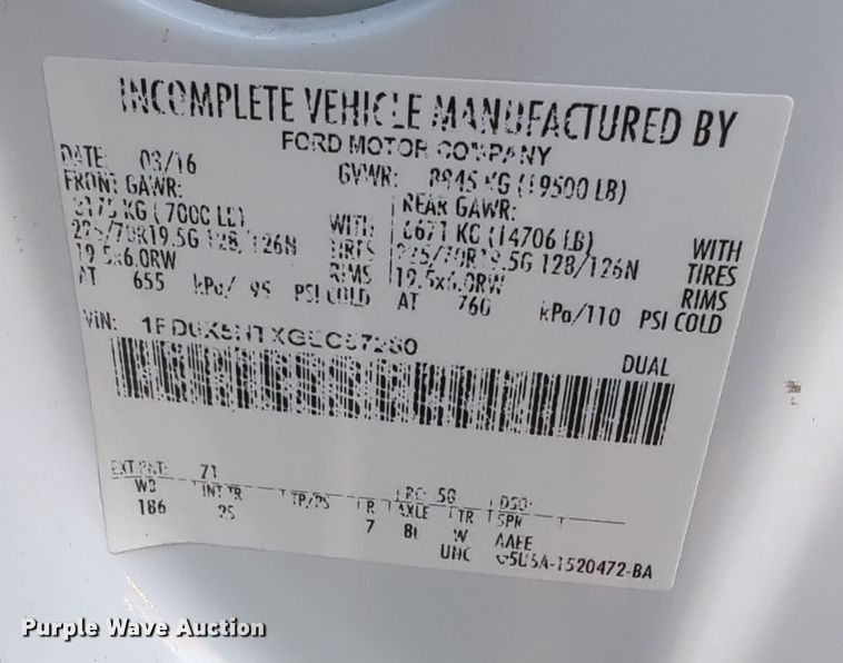 image for item KW9052 2016 Ford F550  bucket truck