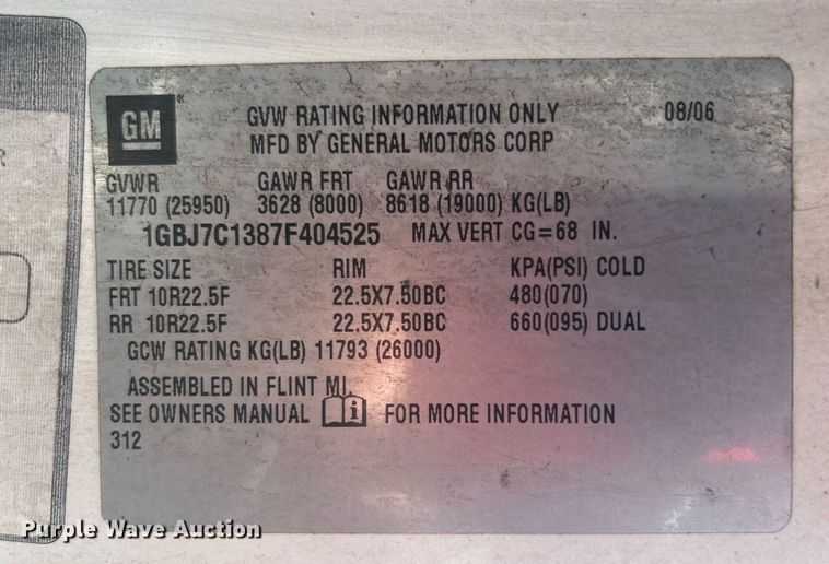 image for item KW9087 2007 Chevrolet C7500  utility / service truck