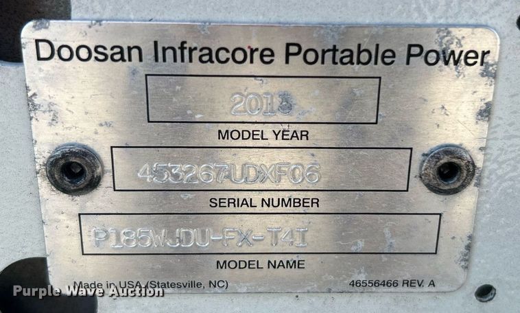 image for item KW9090 2013 Doosan Infracore P185WJDU-FX-T4I  air compressor
