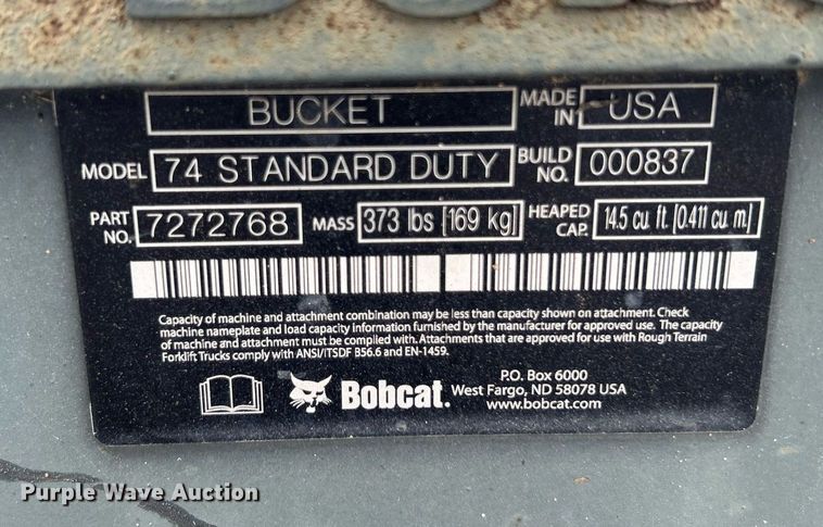 image for item LE9782 Bobcat 72 Standard Duty  skid steer bucket