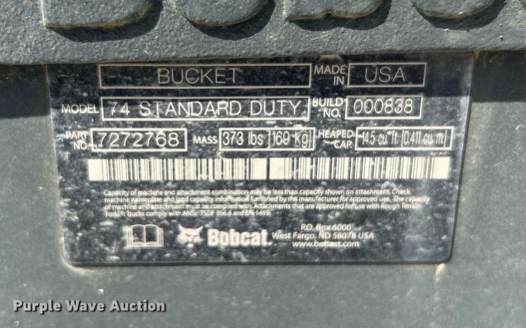 image for item LE9783 Bobcat 74 Standard Duty  skid steer bucket