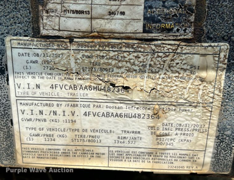 image for item LF9430 2017 Doosan C185  air compressor